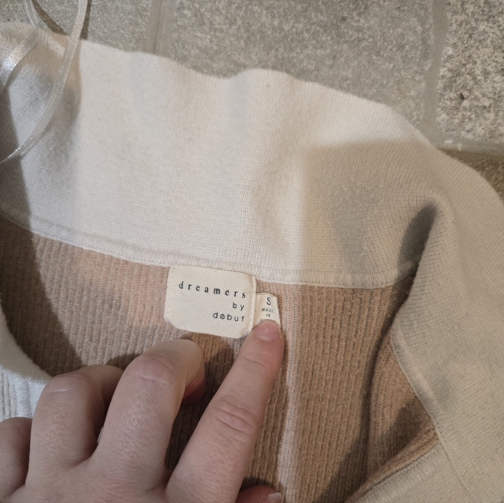 Dreamers By Debut Collar Tan And Cream Sweater Crop Ribbed Small Med Old Money - Picture 3 of 8
